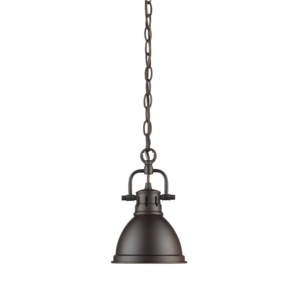 Golden Lighting 3602-M1L RBZ-RBZ Duncan Mini Pendant with Chain in Rubbed Bronze with Rubbed Bronze Shade
